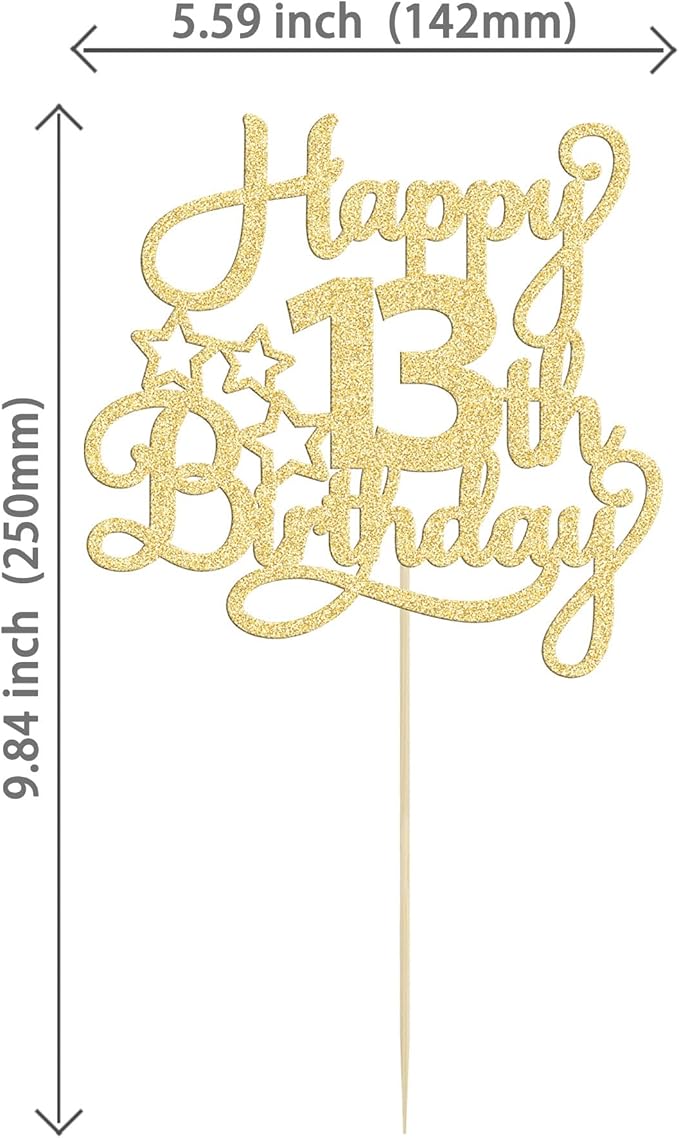 1 Pack Happy 13th Birthday Cake Topper Gold Glitter 13 Official Teenager Cheers to 13 Years Old Birthday Cake Pick for Celebrating 13th Birthday Anniversary Party Cake Decorations Supplies