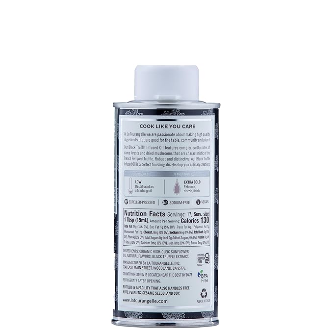 La Tourangelle, Black Truffle Oil, Complex Gourmet Earthy Flavor for Drizzling over Pasta, Popcorn, Vegetables, Potatoes, Soup and More, 8.45 Fl Oz