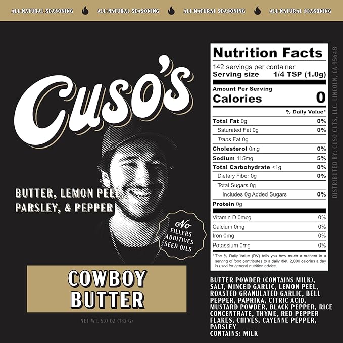 Cuso’s Cowboy Butter Seasoning - Great Tasting Steak Seasonings - Roasted Garlic Butter Seasoning - Best BBQ Rubs for Smoking - Garlic Butter Herb BBQ Seasoning Rub - 1 Count BBQ Rub Seasoning