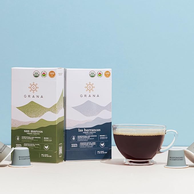 G GRANA Coffee Pods, Compatible with Nespresso OriginalLine, 40 Count, Medium and Dark Roast, USDA Organic 100% Arabica Single Source Specialty Coffee, Compostable Single Serve Capsules