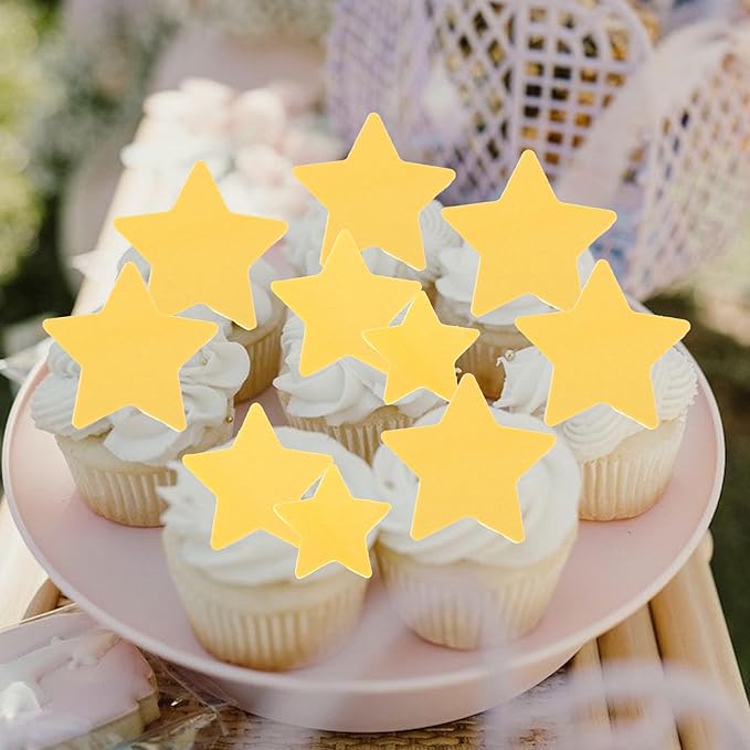 60 Pack Edible Star Cupcake Topper Twinkle Little Star Cupcake Picks Water Paper Little Star Theme Cupcake Decorations for Wedding Engagement Bridal Shower Birthday Party Supplies Yellow