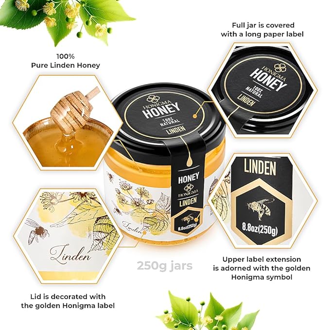 HONIGMA® Raw Honey | Exquisite Taste | 100% Pure | Unpasteurized | Unfiltered | Partially crystallized | 8.8 Fl Oz (Pack of 4)