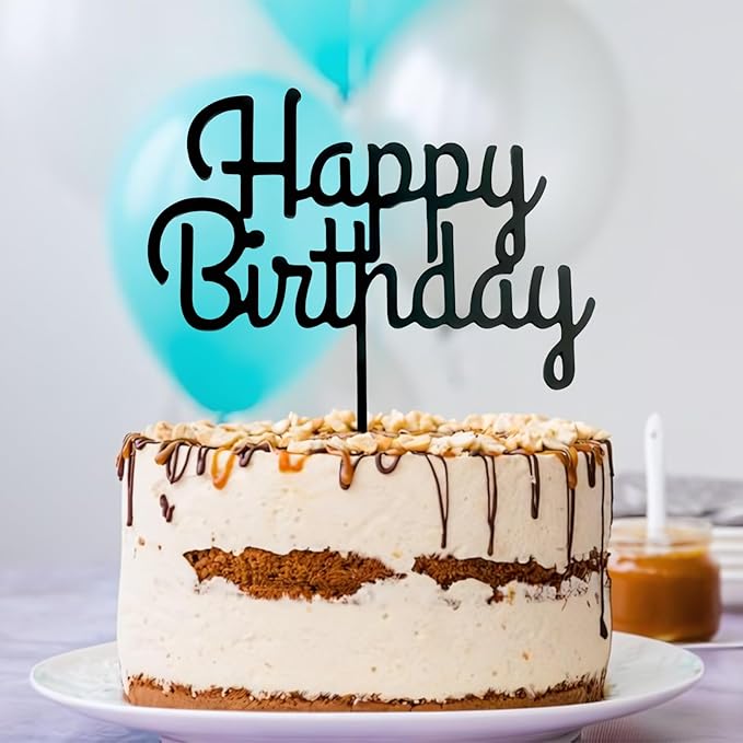 ZHENGYE Black Acrylic Happy Birthday Cake Topper Cupcake Topper Decoration for Baby Shower Birthday Cake Decoration Supplies(Black 16)