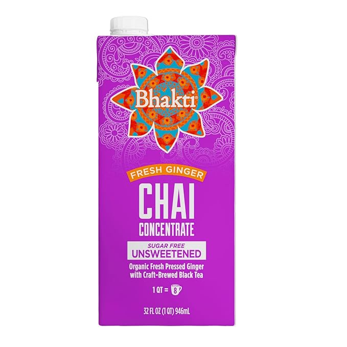 Bhakti Chai Tea Concentrate | Sugar-Free, Organic Fresh Ginger, Black Tea, Spiced, Dairy-Free, Vegan (Pack of 3)