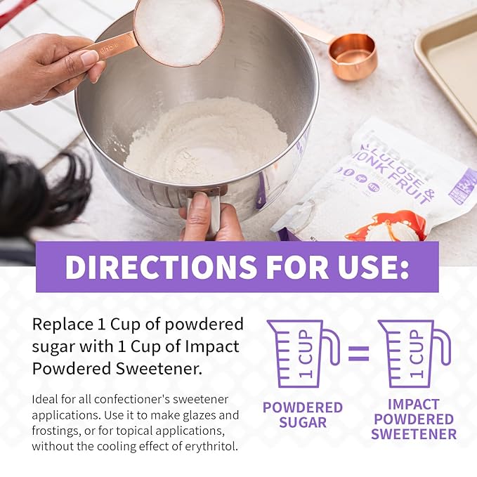 Impact - Monk Fruit Allulose Sweetener, Crystallized Blend Sugar Substitute - Zero Calorie Low-Carb Essential for Low-Carb Recipes - 1lb
