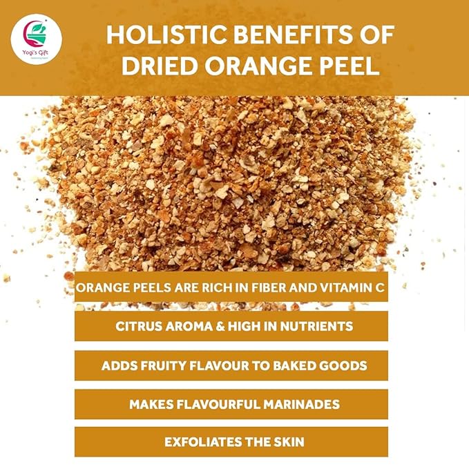 Dried Orange Peel 4 oz | Rich Citrus Aroma and Flavour | Small Granules | Perfect for Tea, Cookies, Rye breads, Seasoning & more | by Yogi's Gift์งฐ
