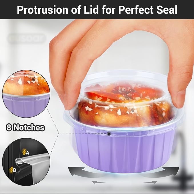EUSOAR Disposable Ramekins with Lids, Light Purple 25pcs 5oz Creme Brulee Ramekins Disposable, Muffin Liners Cups,Mini Cheesecake Foil Pans Dessert Containers with Lids for Party Favor Birthday