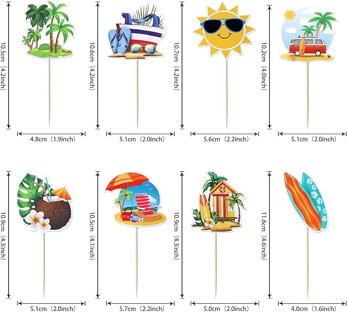 40 Pack Summer Beach Cupcake Toppers Sun Umbrella Coconut Bus House Cupcake Picks Slippers Kayak Cake Decorations for Baby Shower Hawaii Beach Birthday Party Supplies