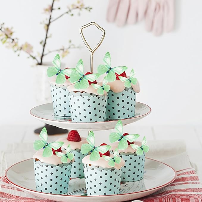 72PCS Edible Butterfly Cupcake Toppers & Decorations for Butterfly Theme Baby Shower & Kids Birthday Party - Green