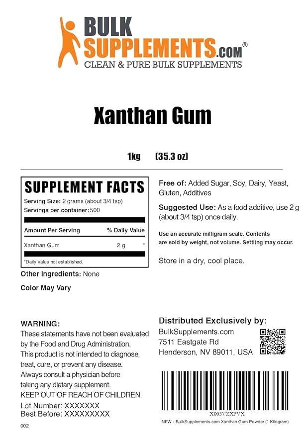 BulkSupplements.com Xanthan Gum Powder - Xanthan Gum Thickener, Xanthan Gum for Baking - Xanthan Gum Gluten Free, Food Grade, 2g per Serving, 1kg (2.2 lbs) (Pack of 1)
