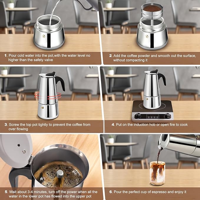 12 Cup Stovetop Espresso Maker Stainless Steel Moka Pot Stove Top Percolator Italian Coffee Makers Capable Mocha Greca Machine Cafe Classic Induction Cookers for Home and Camping 600ml 20oz