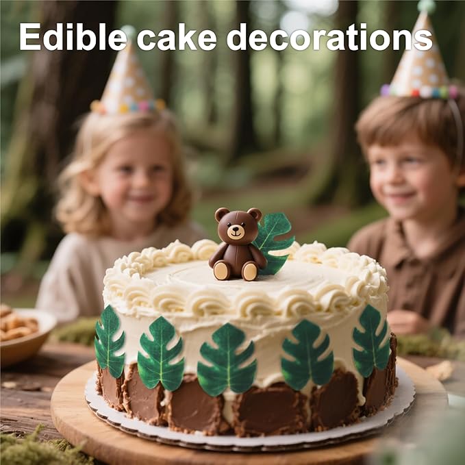 96 Pcs Hawaiian Cake Decorations, Edible Tropical Leaves, Tropical Cupcake Toppers, Mini Palm Leaves Edible Cupcake Toppers for Jungle Hawaii Theme Baby Shower Kids Birthday Party Supplies