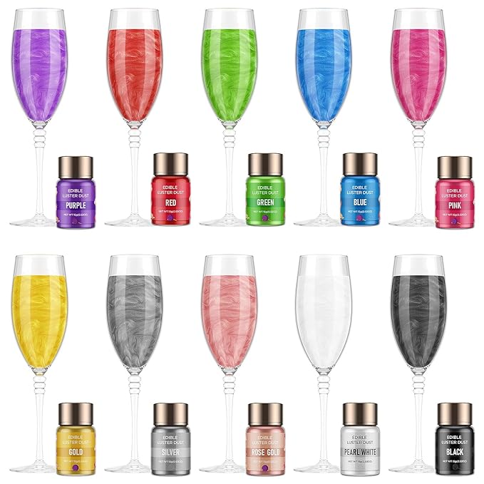 Luster Dust Edible - 15 Grams Food Grade Cake Dust Shimmer Powdered, Cherrysea Powder Luster Dust Food Coloring for Cocktails, Christmas Cookie Decorations, Cake, Drinks, Fondant, Candy - 15g/Bottle (6-Purple)