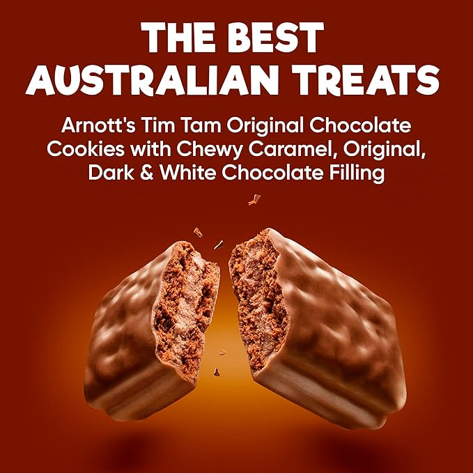Tim Tam Cookies Gift, Snack Box, Australian Cookies Variety Pack with Chocolate Filling, 4 Pack Full of Original, Dark, Caramel & White Flavors - Perfect Cookie Gift