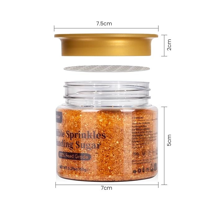 Bronzing Gold Sanding Sugar Sprinkles, Food Grade, 150g, Edible Sprinkles for cupcake decorating, Cake Toppers, Sprinkles Decoration, Ice Cream, Wedding Party Valentines Halloween Christmas Supplies