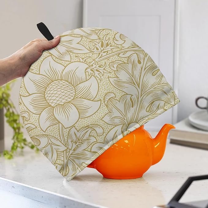 William Morris Pattern Tea Cozy for Teapot Dome Teapot Cover Customized Teapot Covers with Handle Dust Cover Kitchen Kettle Dust Cover Can Hung and Folded Decorative Kitchen竊늋hite竊?"<div>
