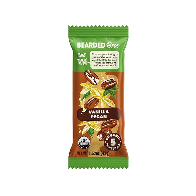 Bearded Brothers Organic Vegan Protein Energy Bars - Gluten Free, Paleo, Fiber, Whole 30 | Non GMO, Soy Free, Low Snacks | 12 Pack Vanilla Pecan