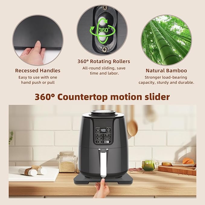 360째 Rolling Tray Bamboo Appliance Slider, Appliance Sliders for Kitchen Appliances Sliding Tray for Coffee Maker Appliances Mat Easily from Under The Cabinet Black(13.9"횞9.4")