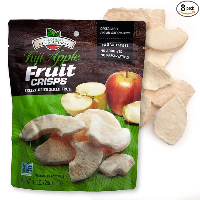Brothers All Natural Freeze Dried Fruit Crisps, Fuji Apple, 1 Oz (Pack of 8), Made with 100% Fruit, Gluten Free, Soy Free, Vegan, Heathy Snack, Resealable Pouch