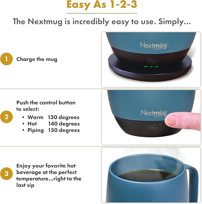 Nextmug Plus - Temperature-Controlled, Self-Heating Coffee Mug (Slate Blue - 18 oz.)