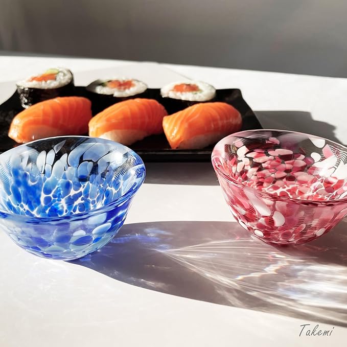 Japanese Handcrafted Sake Cups – Exquisite Artisan Glassware for Cold Sake & Shochu, Elegant Drinkware for Any Occasion, Made in Japan (Cherry Blossom & Spring Water, Sake Glass (1.69 fl oz))