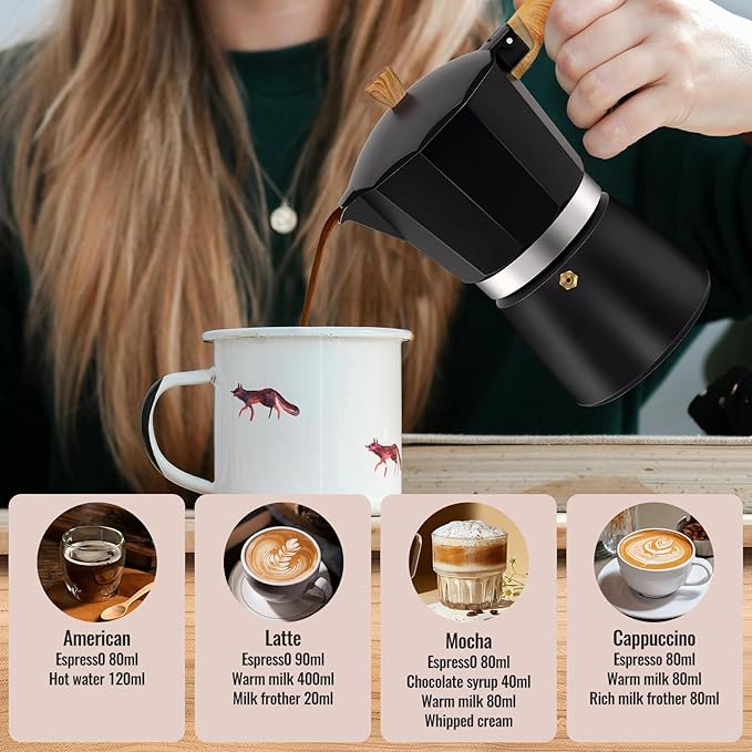 9 Cup Aluminum Moka Pot Classic Stovetop Espresso Coffee Maker 450ml 15oz Coffeemaker Percolator Mocha Pot Greca Coffee Maker Cafe Makers for Italian and Cuban Cafì±?Brewing Black
