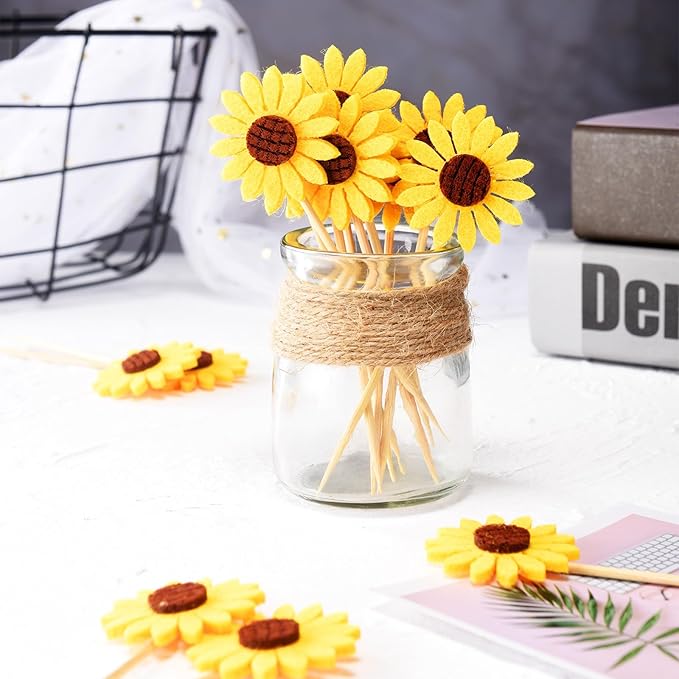 60 Pieces Sunflower Cupcake Toppers Yellow Flower Cake Picks Sunflower Toothpicks Summer Food Picks for Wedding Party Supplies Birthday Cake Decorations
