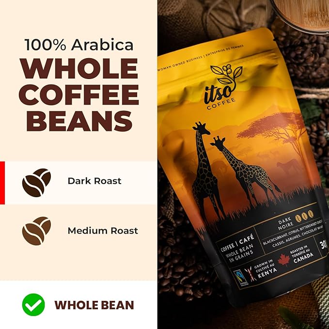 Dark Roast Whole Bean Coffee ??Bold & Smooth Arabica for Espresso & Cold Brew ??Fresh Roasted Specialty Coffee, Single Origin 250g Bag ??Premium Kenyan AA Beans