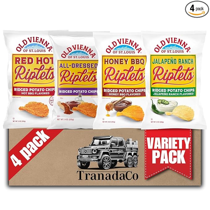 Old Vienna of St. Louis Ridged Potato Chips 9oz Bags Variety (4 Pack) Snack Box by TranadaCo