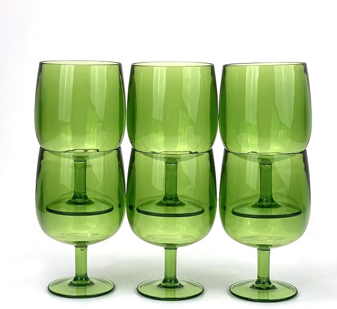 Yalin Set of 6 Unbreakable 12 oz Acrylic Plastic Wine and Water Tumbler Stackable Goblets. (Green, 12 oz)