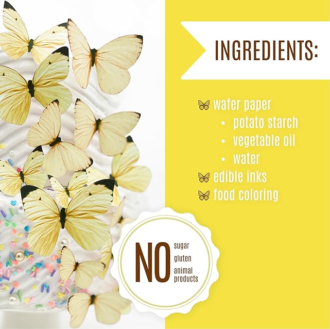 Sugar Robot Edible Butterflies for Cake Decorating - Small Pastel Yellow Butterfly Cake Toppers and Cupcake Toppers - Decoration Made in the USA - Premium Crafted (Yellow)