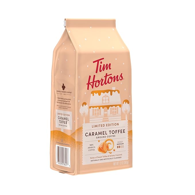Tim Hortons 12oz Ground Bag, Caramel Toffee Flavored 100% Arabica Coffee