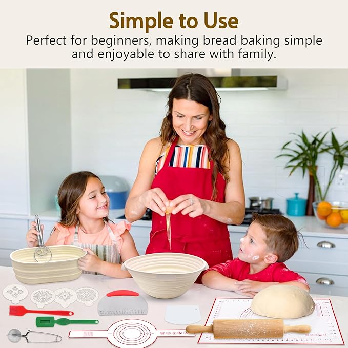 Aliggbent Silicone Banneton Bread Proofing Baskets, 10'' Oval ï¼?9'' Round Foldable Sourdough Bread Baking Supplies 18Pcs Sourdough Starter Kit Easy-to-Clean Proofing Baskets for Sourdough Bread Baking