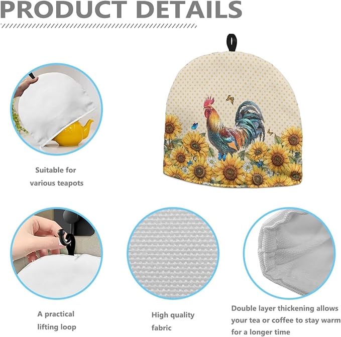 Sunflowers Chook Tea Cozy for Teapot Dome Teapot Cover Customized Teapot Covers Cozy for Teapot with Handle Dust Cover Kitchen Kettle Dust Cover Can Hung and Folded 竊늀range竊?"<div>