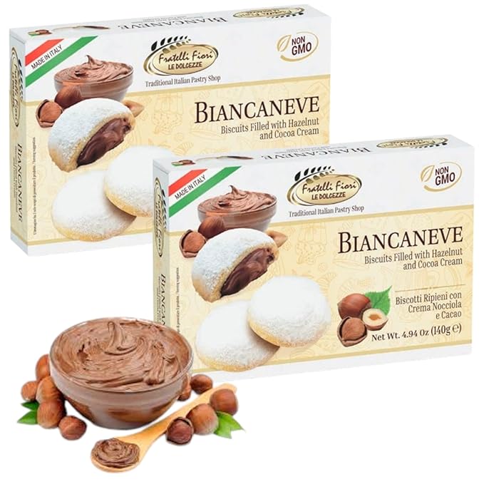 Fratelli Fiori Biancaneve Snow White Soft Cookies - Luxurious Italian Dessert with Rich Hazelnut Filling - Buttery Shortcrust Pastry Ideal for Festive Occasions & Gifts - 2-Pack