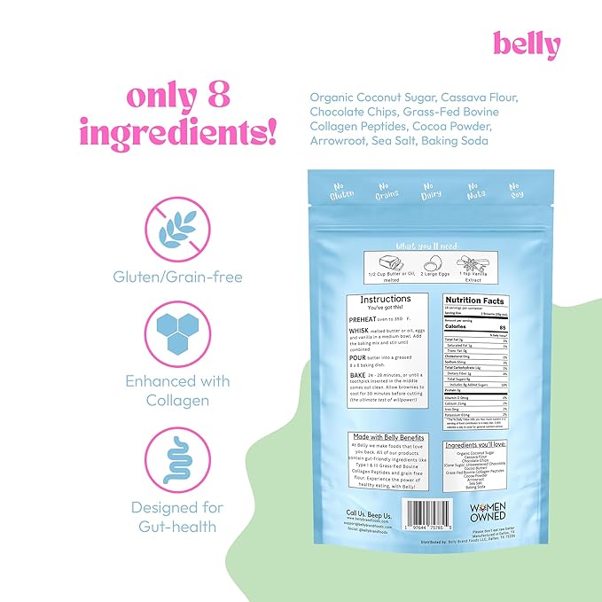 Belly Brownie Mix with Collagen Protein | High-Protein | Fudgy Brownies | Grain-Free Dairy-Free Nut-Free | Healthy Snacks For Adults & Kids | Women-Owned Business | 11.4 oz | 3 Pack