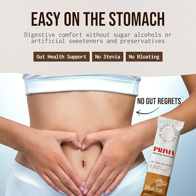 PRIMA ANCESTRAL PROTEIN BAR Grass Fed Protein Bars, 7 Pack ??Animal-Based Protein Bar with Beef Tallow, Raw Honey, Seed Oil Free, Low Carb, Gluten-Free ??Healthy, Energy Snacks for Clean Lifestyle (7 Pack, Mocha)