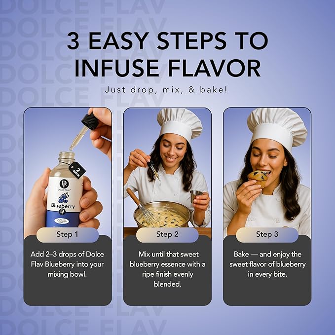 Dolce Flav Blueberry Extract ??2 Ounce Oil-Soluble Kosher, Sugar-Free, Concentrated Ripe Blueberry Flavoring for Baking, Chocolates & Desserts, Includes Measured Dropper