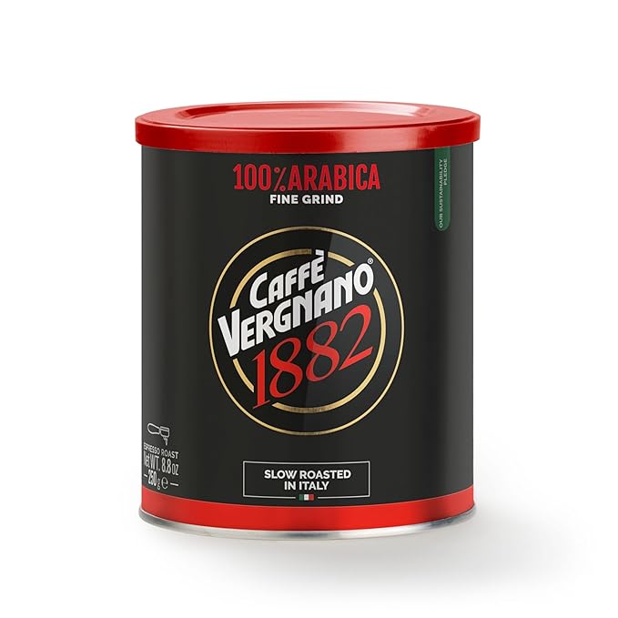 Caffì±?Vergnano Italian Finely Ground 100% Arabica Espresso Coffee ??Intensity 6, Delicate & Subtly Fruity Flavor Blend, Slow Roasted with Notes of Milk Chocolate, Caramel & Nuts, 8.82 oz Tin