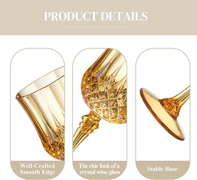 XUWAIDSGN 16 Pcs 7oz Plastic Vintage Wine Glasses Drinking Glasses Unbreakable Wedding Glassware Crystal Water Goblets Reusable Drinkware Vintage Champagne Flutes (16, Amber)