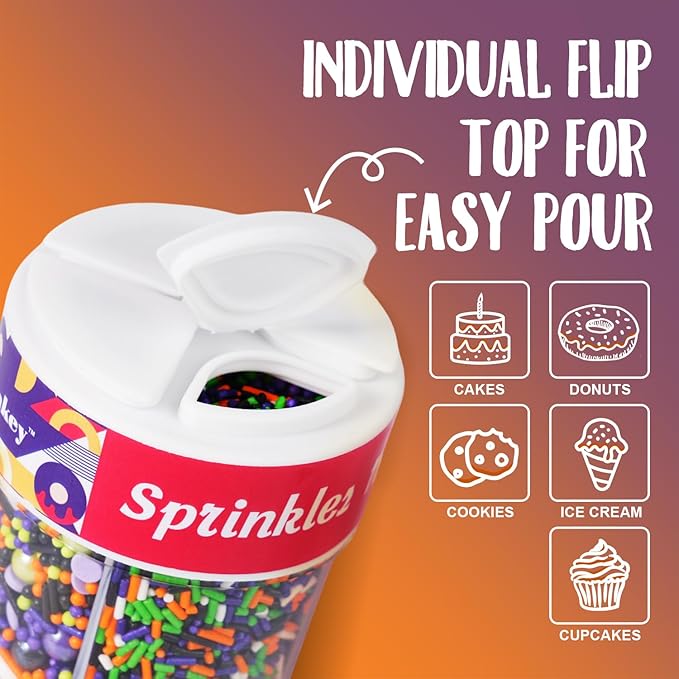 Halloween Sprinkles 4 Cell Edible Candy Eyeball Mix Orange Black Purple Green Sprinkle Jimmies Nonpareils Perfect for Cake Decorations Baking Ice Cream Cookies Cupcake Topper 6.5OZ