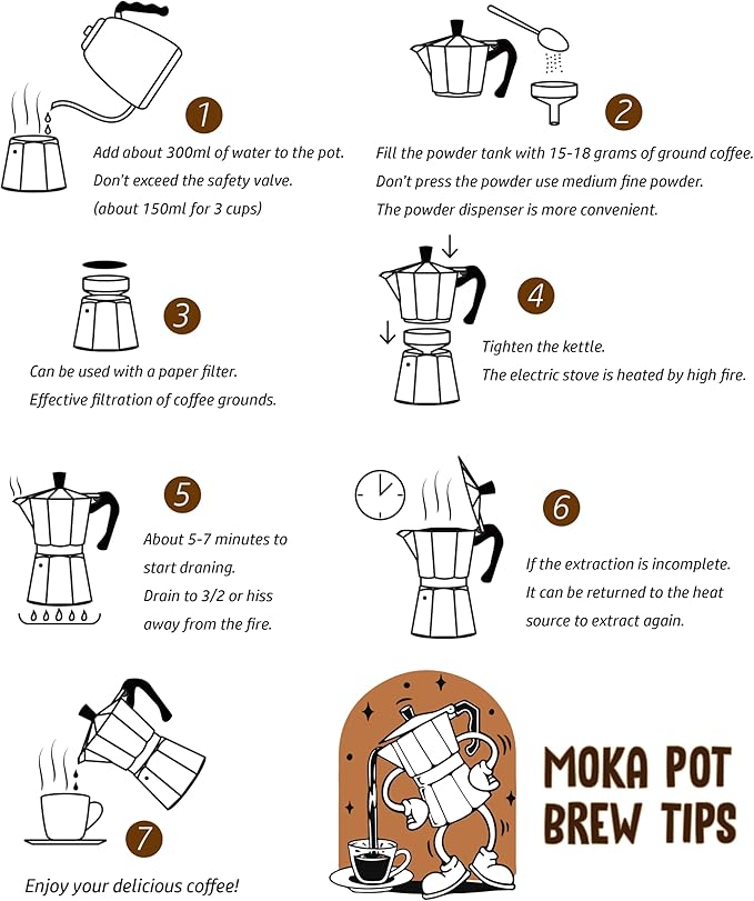 AGOGO Milano Moka Pot, Stovetop Espresso Maker, Greca, Coffee Percolator, Turkish Coffee Maker with Paper Filter, 6 Cup, Cream Color