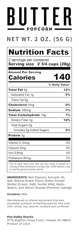 Pop Daddy Flavored Popcorn Gourmet, Butter Flavor Popped Popcorn, Hand Seasoned Ruby Red Kernels, Gluten Free Healthy Popcorn Snacks, 5oz Individual Bags, 3 Pack