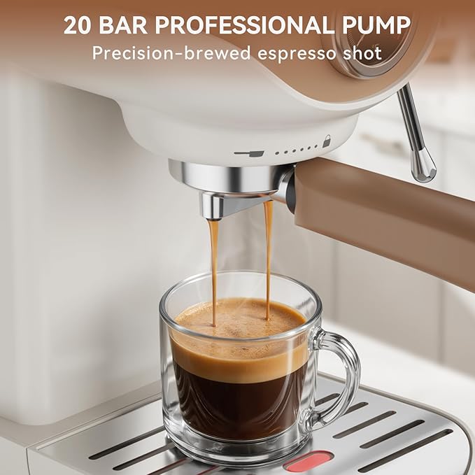 Espresso Machine, 20 BAR Pump Temperature Control, Compact Espresso Maker with Steam Milk Frother, Professional Coffee Makers for Home, Cappuccino, Latte, Gifts for Coffee Lover, White