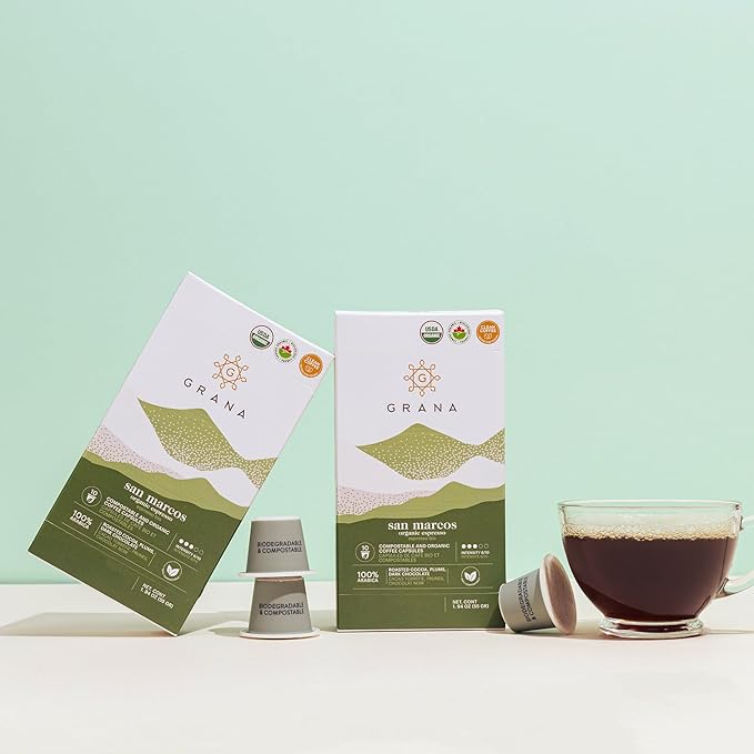 G GRANA Coffee Pods, Compatible with Nespresso OriginalLine, 20 Pack, Medium Roast, USDA Organic 100% Arabica Single Source Specialty-Coffee, Compostable Single Serve Capsules, San Marcos
