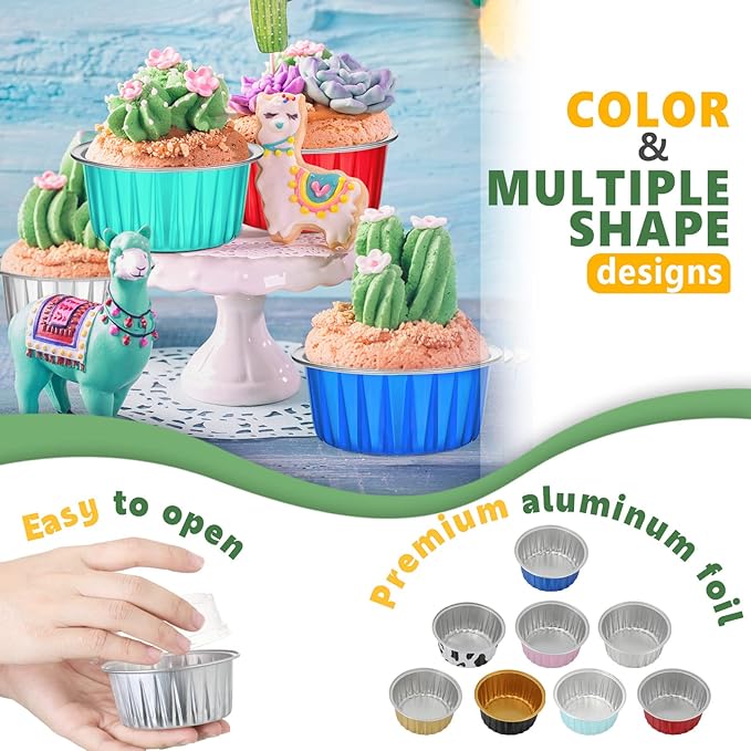 120 Pcs Aluminum Foil Baking Cups Mini Cake Pans with Lids 5 oz Cupcake Liners Disposable Muffin Tins Wrappers Baking Foil Ramekins Pans Aluminum Cupcake Cups for Birthday Party(Multicolor)