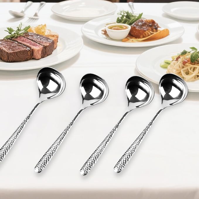2 PCS Deep Round Soup Spoons 7.87", 304 Stainless Steel Large Soup Spoons Dishwasher safe, Perfect for Cereal, Bouillon, Milk Soup & Dinner Guests