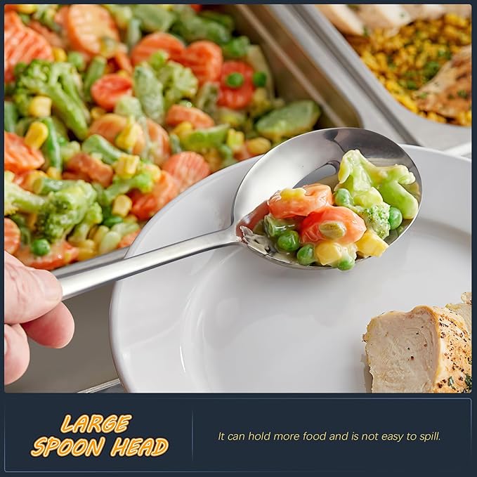 Serving Spoons 4 Pieces, Slotted Serving Spoon Large Cutlery for Catering Buffet, Mirror Polished, Dishwasher Safe, 8.7 Inches
