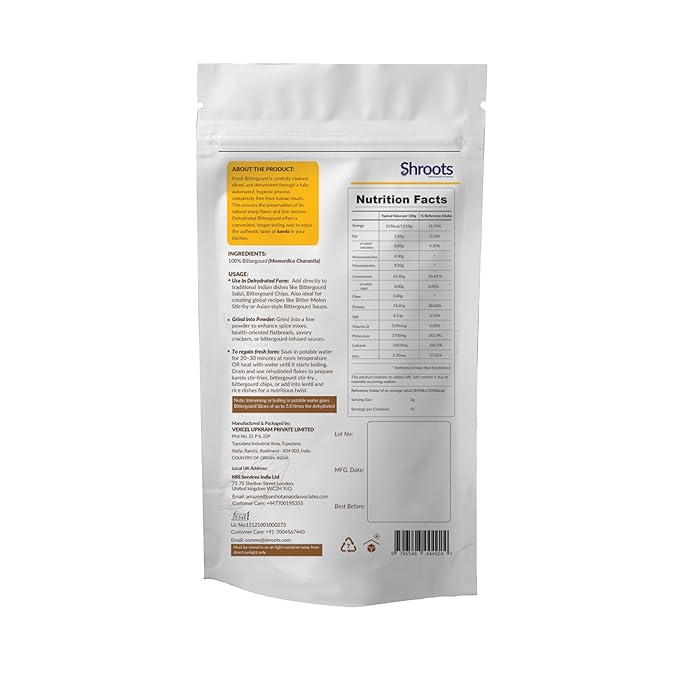 SHROOTS Dehydrated Bittergourd Flakes Pure Vegetarian Gluten-Free No Added Salt Easy Cooking Essential Machine Dried Vegetables with Natural Aroma Ideal for Soup or Everyday Meals 1.06 oz, Pack of 1