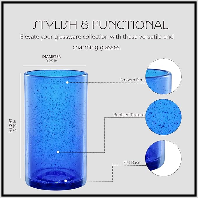 Artland 17oz Highball Tumbler, Set of 4 | Iris Seeded Design, Cobalt Blue | Drinking Glass for Parties and Everyday Use - Mojito, Whiskey, Cocktail | Glassware & Kitchenware Essentials